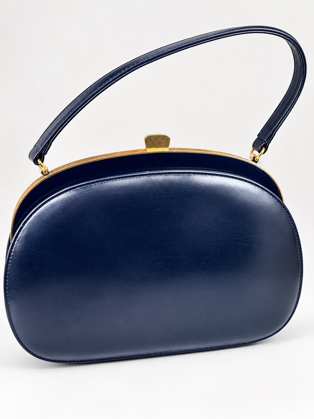 Vintage Dofan Navy Blue Gold Tone Frame Top Handle Handbag 1960s